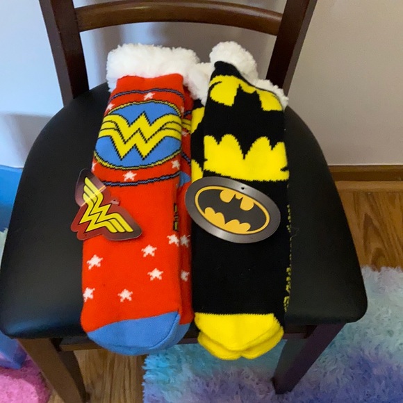 Other - Sherpa lined socks. Batman and Wonder woman.  Brand new with tags.